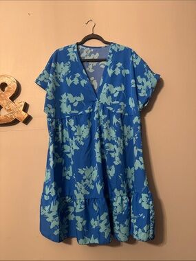 Blue Floral V-Neck Women's Dress SHEIN size 2x